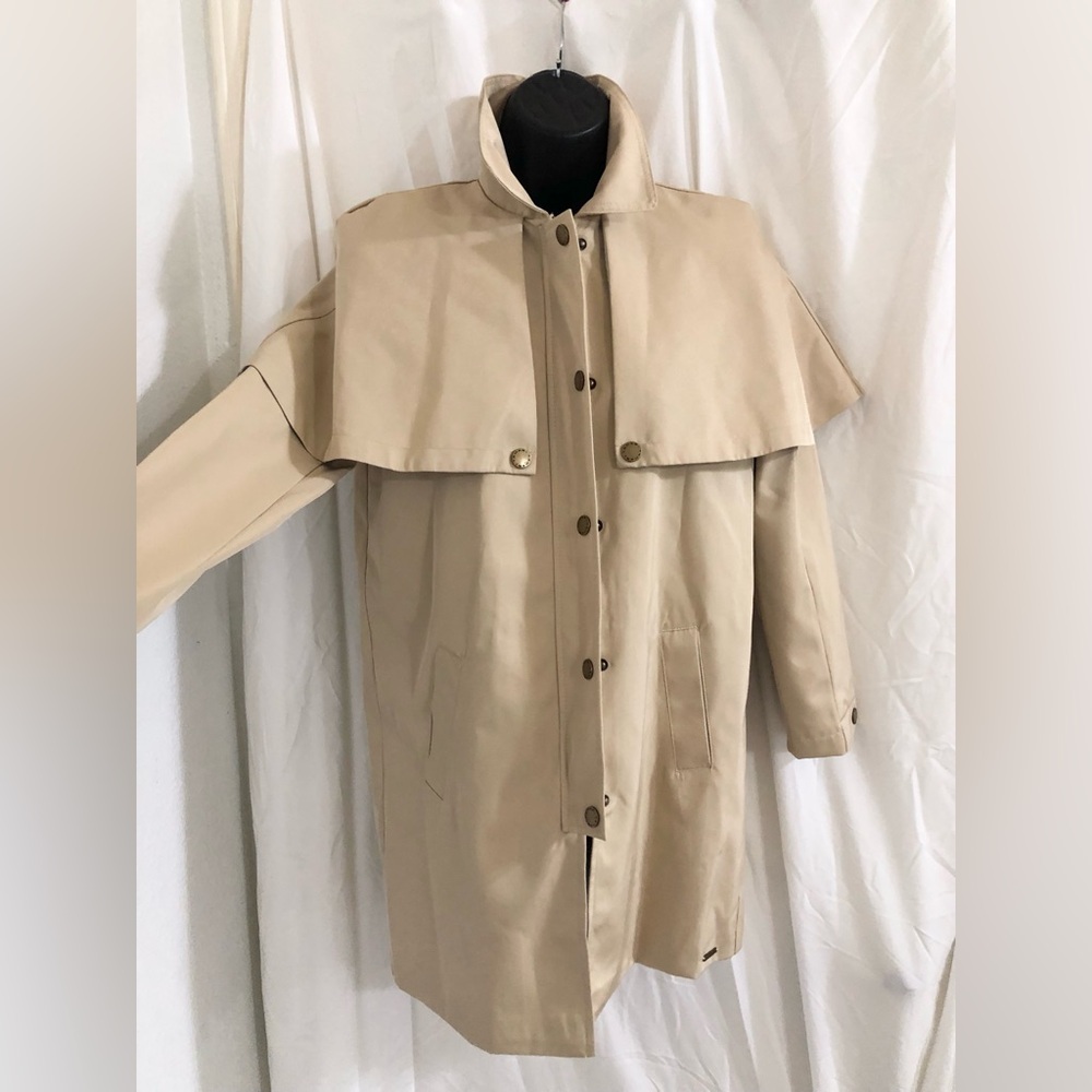 Tahari girls tan classic military style trench coat size 12 brand new
